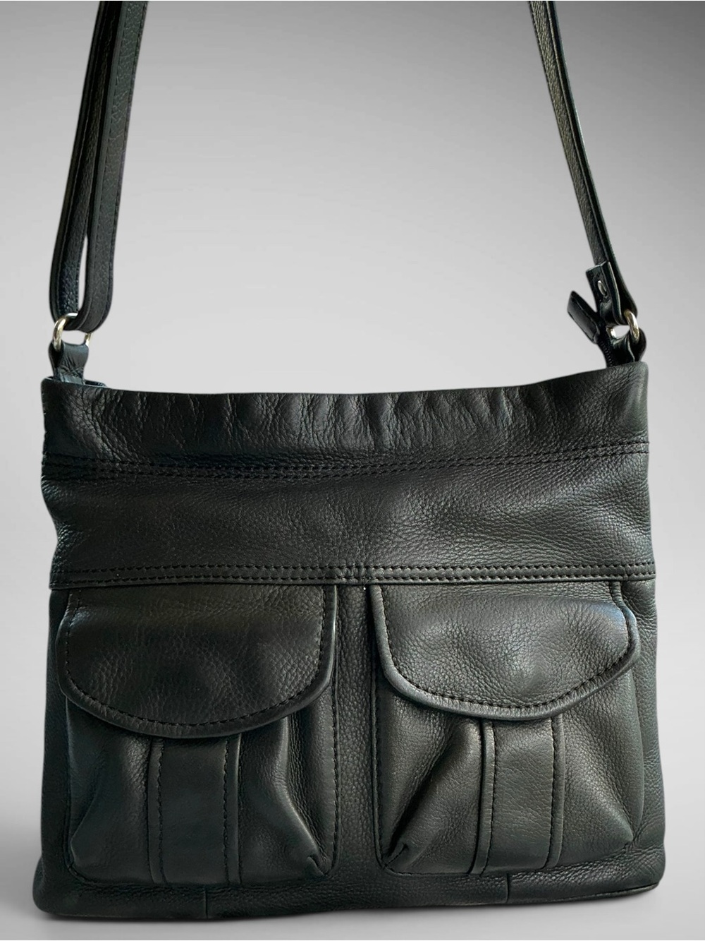 Vintage Fossil 75082 Black Pebbled Leather Shoulder Bag Y2K Purse